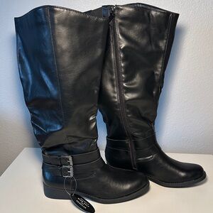 NWT Style & Co Women's Wide Calf Black Faux Leather Moto Boots US size 8